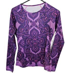 Athleta Shirt Athletic Top Women XS Purple Paisley Shirt Sierra Nevada Thermal